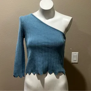 LPA by Revolve ruba one shoulder sweater top in periwinkle thumbnail 2