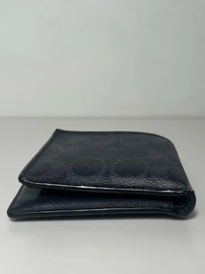 Coach Men's Signature Leather Black & Charcoal Bifold Wallet W/ Coin Pocket thumbnail 6