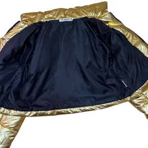 36 Point 5 Gold Metallic Cropped Puffer Jacket Womens M Shiny Winter thumbnail 5