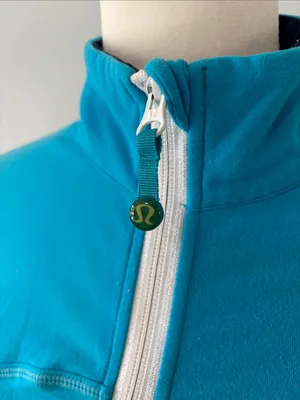 Lululemon Yohari Zip Front Jacket 10 Blue Mock Neck Tie Waist Sweatshirt Top thumbnail 5