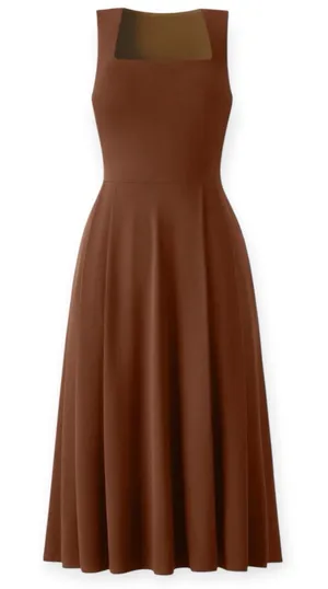 NWT OGL The Anytime Bra Ponte Knit Midi Dress Sz XS Cherry Wood Brown Stretchy thumbnail 1