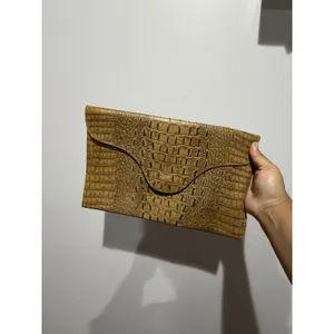 Vintage y2k J J Winters Croc Leather Bag Pouch Case Clutch Tan Brown P thumbnail 2