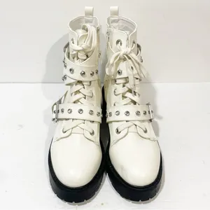 Xoxo‎ Boots Womens 8.5 White Silver Gregor Moto Ankle Lug Sole Studded Boot thumbnail 2