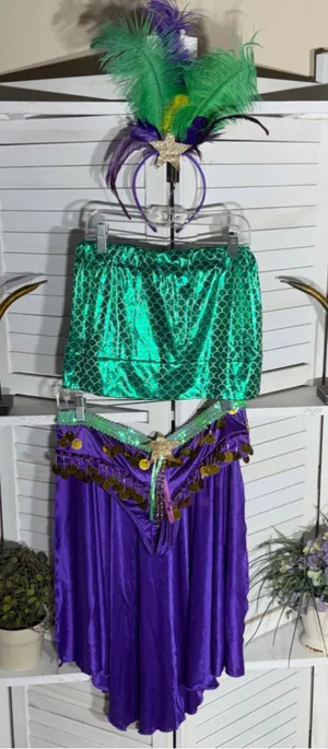 Vintage mermaid queen Halloween costume top bodysuit dress headband beaded L thumbnail 1