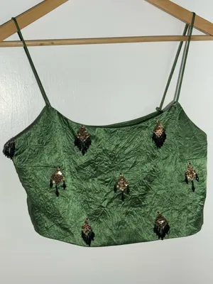 NWOT Hope for Flowers by Tracy Reese Beaded Cami Green Top 100% Naia Acetate thumbnail 6