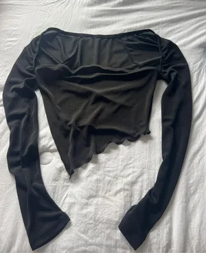Black Mesh Long Sleeve Asymmetrical Top Size XS thumbnail 1