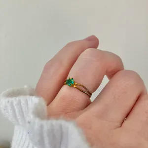 Petite Adjustable Birthstone Fashion Ring “Blessing” Green Emerald Forest Round Jewelry thumbnail 3