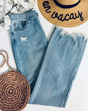 Abound Light Wash Distressed Raw Hem Wide Leg Jeans Size 28 thumbnail 1