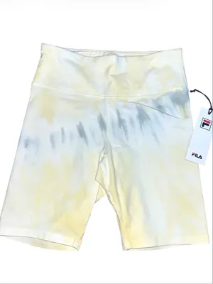 FILA Women's Yellow & Gray Tie-Dye High-Waist Bike Shorts thumbnail 2