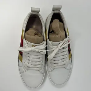 Diane Von Furstenberg Tess 9 Lace Up‎ Sneakers Gold & Red Stripe & Floral Design thumbnail 2