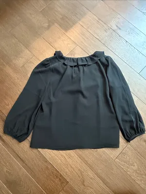 J. Crew Black Ruffle V-Neck Blouse Size Medium NWT - C1-146 thumbnail 9