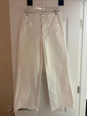 Paige Anessa High Rise Wide Leg Ankle Jeans in Tonal Ecru size 27 thumbnail 4