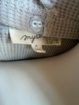 Mystree Light Gray Waffle-Knit Hooded Button Shirt floral detail removable hood thumbnail 2