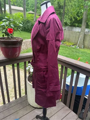 BANANA REPUBLIC Maroon Belted Trench Coat Jacket Size L Large thumbnail 3