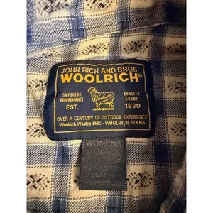 Woolrich Blue Geometric Plaid Button Down Shirt Large Coastal Cowgirl XL‎ thumbnail 4