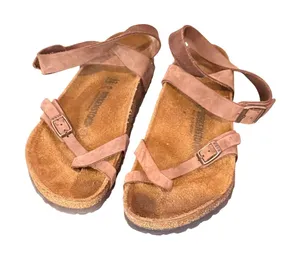 Birkenstock Yara Sandals Mens 9 Womens 11 Brown Leather Ankle Wrap Toe Loop thumbnail 1