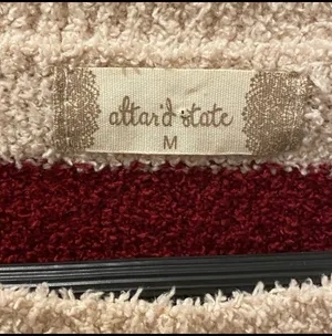Altar’d State Red Taupe Tan Striped Fuzzy Sweater Soft M Retro Preppy Oversized thumbnail 4