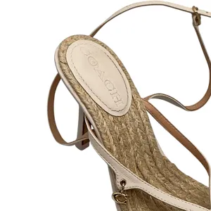 Coach Womens Strappy Leather Espadrille Stiletto Sandals Cream Square Toe Size 7 thumbnail 8