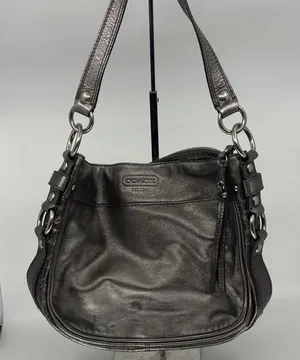 Coach Metallic Gray Leather Shoulder Bag thumbnail 1