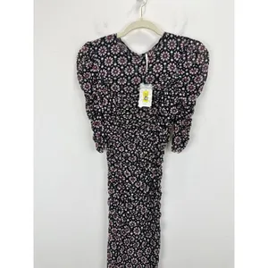 Free People Brielle Midi Dress Mesh Ruched Floral Side Slit Black Combo XS NWT thumbnail 5