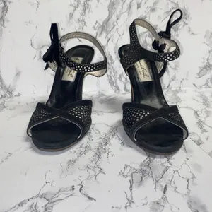 Comme Il Faut Vintage Argentine Tano Polka Dot Velvet Tie Ankle Heels Women's 7 thumbnail 3
