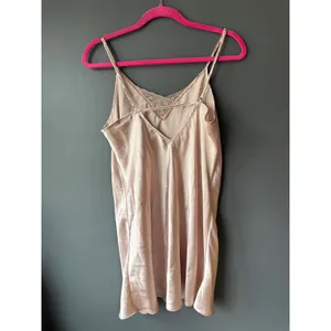 Linea Donatella Pale Pink Satin Slip Dress with Lace Detail Size Large thumbnail 2