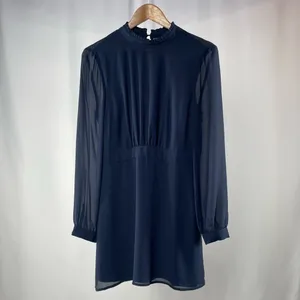 NWT ModCloth Sheer Long Sleeve Mock‎ Neck Mini Dress in Navy Blue Size 6 thumbnail 5