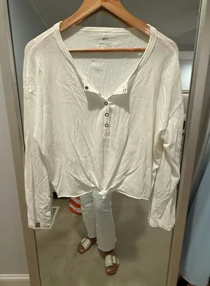 Aerie Long Sleeve Henley Top with Tie Front thumbnail 1