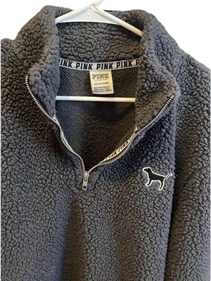 PINK Victoria’s Secret Gray Sherpa 1/4 Zip Pullover Sweatshirt Cozy Warm Size S thumbnail 4