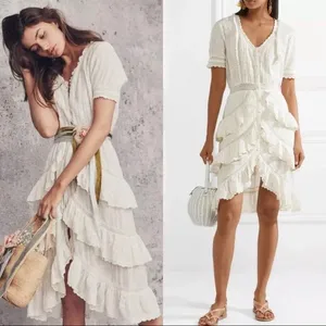 LoveShackFancy Bec Victorian Ruffle Peasant Midi Dress Farmhouse Ivory Size 2 thumbnail 3