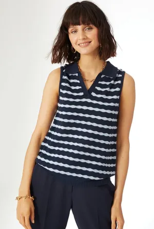 Principles Sleeveless Navy and Light Blue Striped Polo Tank Top Size Small thumbnail 1