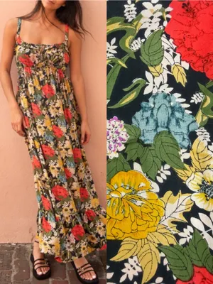Natural Life Elizabeth Maxi Dress Black Red Poppy Floral Bohemian Hippie Boho thumbnail 4