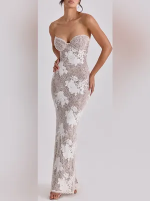 NEW HOUSE OF CB Lucienne Lace Corset Strapless Gown & Bolero Set Sz XS thumbnail 2