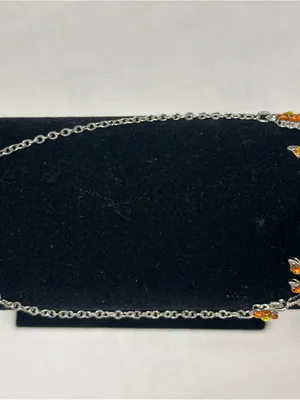 Silver Floral Bracelet with Bright Orange Crystal Accents thumbnail 6