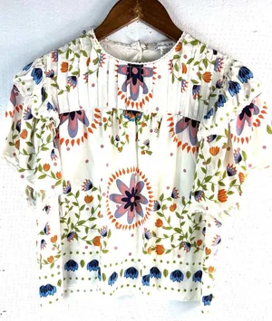 Rose & Olive M Boho Floral Print Ruffle Sleeve Crop Top thumbnail 1