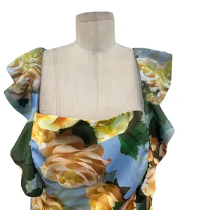 Chi Chi London Floral Print Ruffle‎ Pleated Midi Dress in Blue Curve US 16 thumbnail 4
