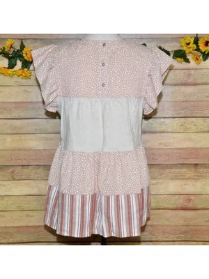 Entro Beige Pink Cap Sleeve Tiered Top Size S Striped Polka Dots Shabby Chic thumbnail 7