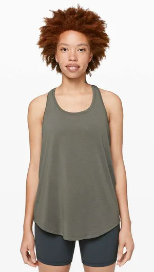 Lululemon Love Tank Top Grey Sage Green Size 4 Pleated Cotton Racerback thumbnail 1