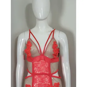 French Affair Lace Mesh Bodysuit Teddy Lingerie Floral Cutout Strappy 1X NWT thumbnail 4