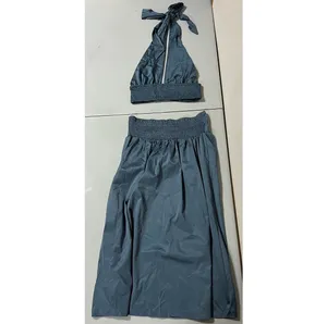 Blue Periwinkle Satin Silk Maxi Skirt and Halter Crop Top Matching Set Coords Size S 🩵✨ thumbnail 5