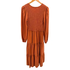 Bohme Rust Midi Dress Medium Long Balloon Sleeve Smocked Bodice Layered Tiered thumbnail 6
