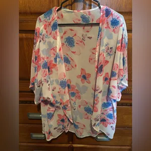 NWOT Floral Sheer Kimono Cardigan Open Front S/M (Fits Like L) Boho Lightweight thumbnail 2