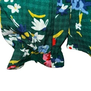 LOFT Green Floral Bouquet ‎ Ruffle Trim Tie Neck Blouse L/S NWOT Size Small thumbnail 5