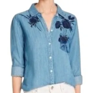 RAILS Chambray Shirt Button‎ Up Floral Embroidered Long Sleeve EUC Size XS thumbnail 1