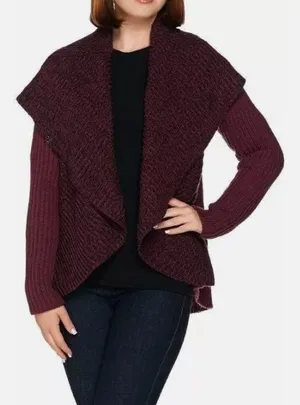 Lisa Rinna Collection Women Large Red‎ Maroon Wrap Cardigan Chunky Sweater thumbnail 1