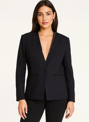 Halogen Faux Leather Trim Suit Jacket Blazer thumbnail 1