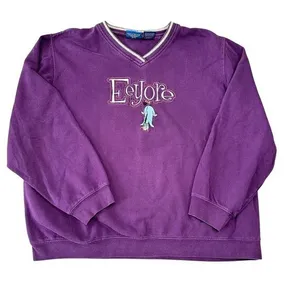 Vintage Disney Pooh Eeyore Purple V-Neck Sweatshirt Embroidered Extra‎ Large XL thumbnail 1