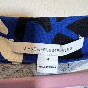 Diane Von Furstenberg Blue Mini Wrap Dress Womens 4 Cotton Silk Geometric Print thumbnail 9