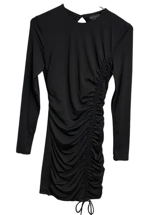 White Fox Black Ruched Mini Dress‎ Bodycon Open Back Club Date Night Size M thumbnail 1