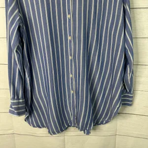 LOFT Striped Button Down Top Size L Blue White Long Sleeve Boho Coastal Nautical thumbnail 4